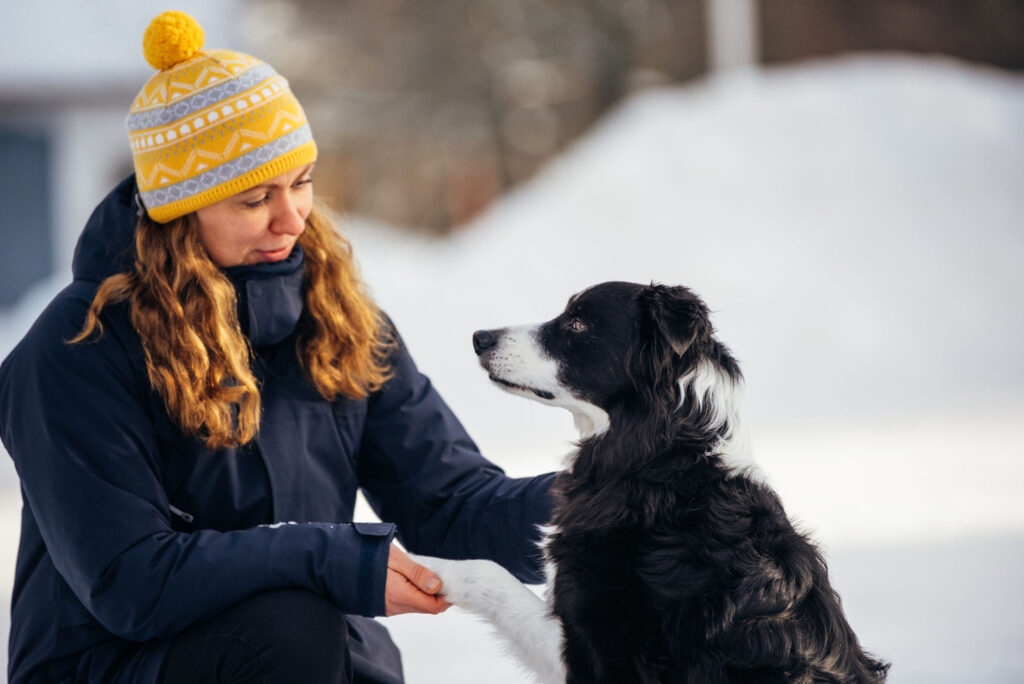 Border collie Tino tillsammans med matte Anna