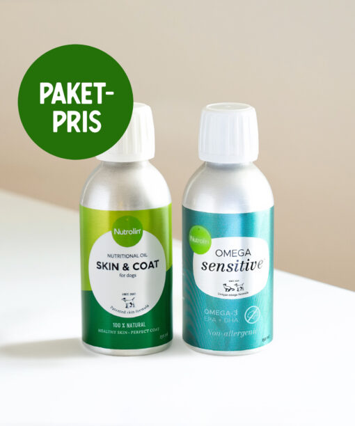 Nutrolin® OMEGA SENSITIVE® och Nutrolin® SKIN & COAT i storlek 150 ml för ett förmånligt paketpris