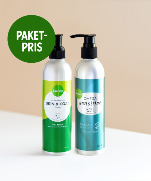 Nutrolin® OMEGA SENSITIVE® och Nutrolin® SKIN & COAT i storlek 260 ml för ett förmånligt paketpris